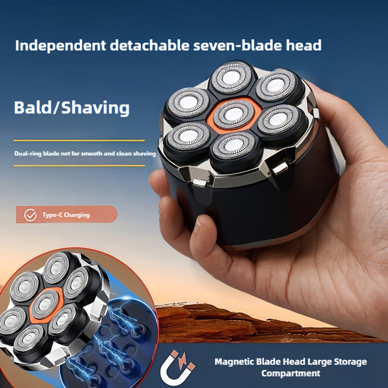 Bald Head Shaver Electric - 5-in-1 Rechargeable Grooming Kit with Type-C Fast Charging for Everyday Face, Beard and Body Grooming