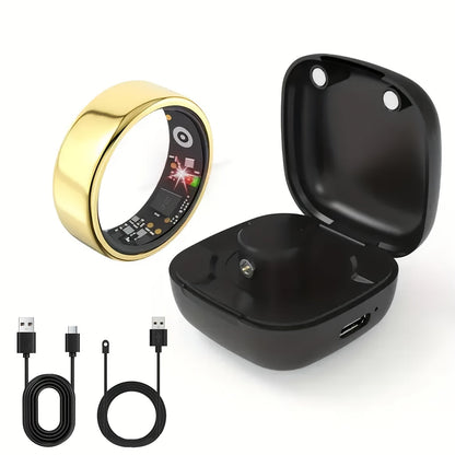 Screenless Smart Ring with Charging Case Options, Black, Gold or Silver Finish and Sizes 7–13