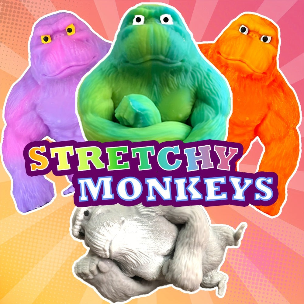 Squishy Monkey Stretchy Fidget Toy 4pcs, Mega Gorilla Squish & Stretch Stress Toy, PVA Sponge Filling