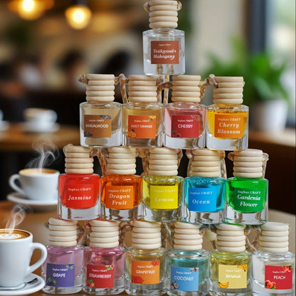 Car Air Freshener 18-Pack Hanging Diffuser Bottles with Six Random Scents and Adjustable Wooden Caps