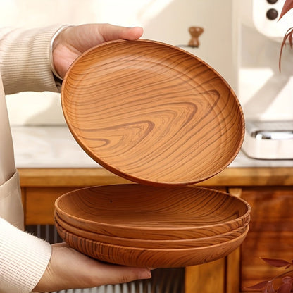 Wood Grain Plastic Dinner Plates Set of 10 – 7.8 Inch Salad Serving Plates for Kitchen Dining Table