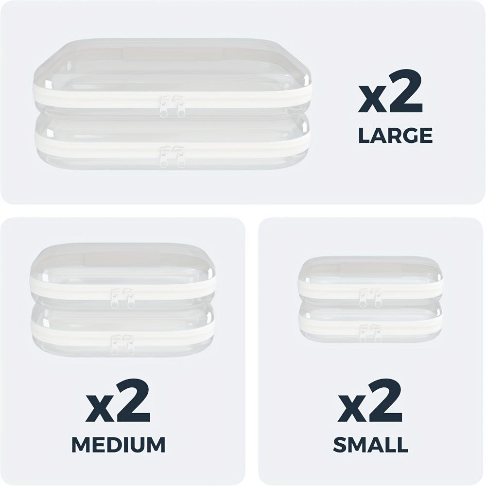 Six-Piece Clear Hard-Shell Organizer Set with Two Small, Two Medium and Two Large Zippered Cases