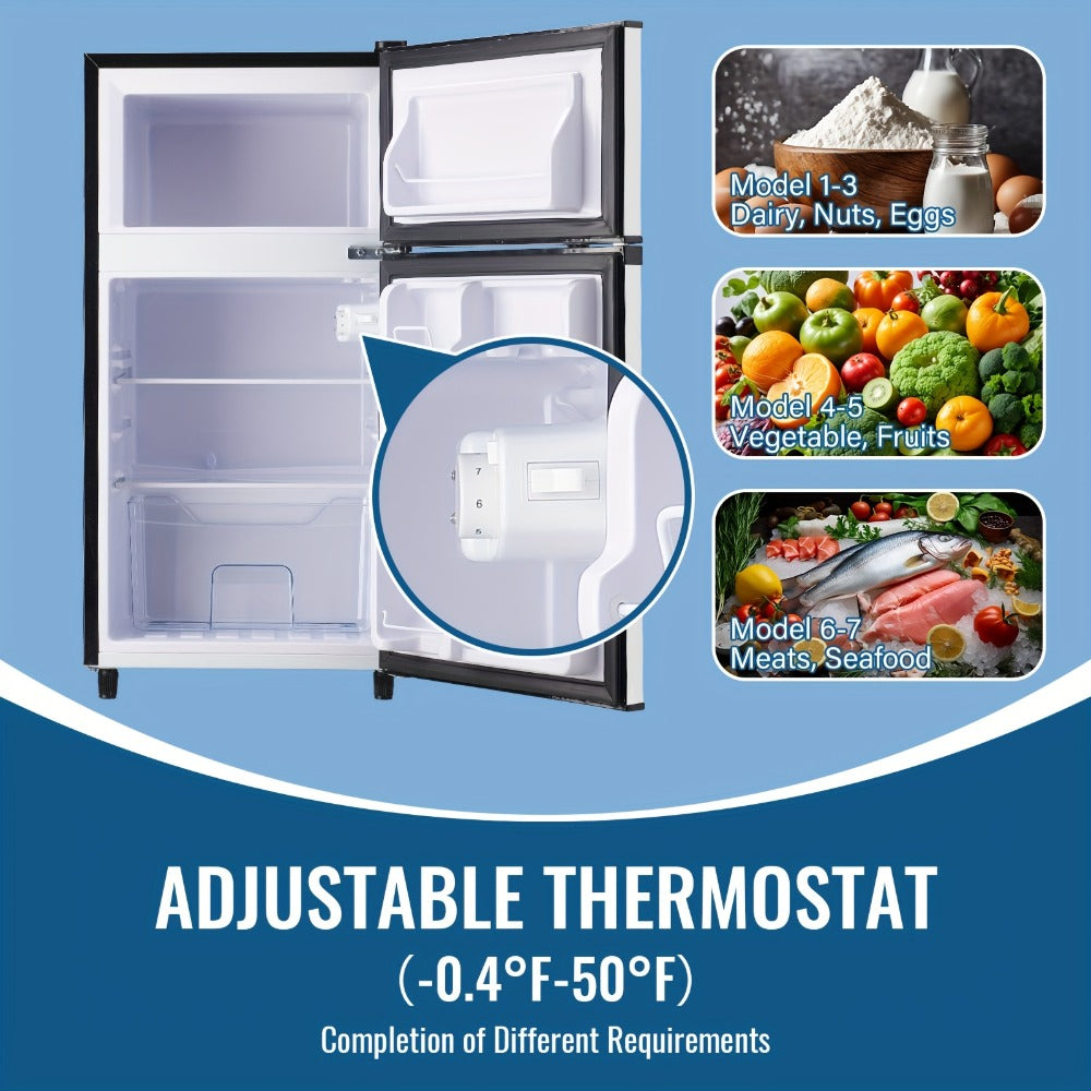 Small Fridge with Freezer, 2-Door Compact Refrigerator with 7-Level Adjustable Thermostat, Removable Shelves & Basket