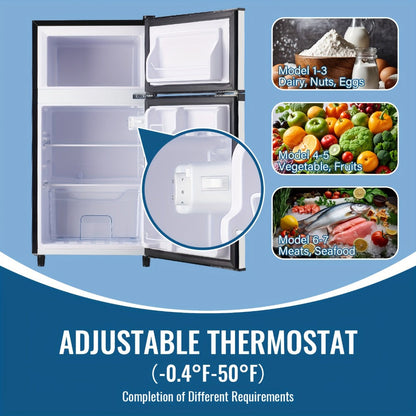 Small Fridge with Freezer, 2-Door Compact Refrigerator with 7-Level Adjustable Thermostat, Removable Shelves & Basket