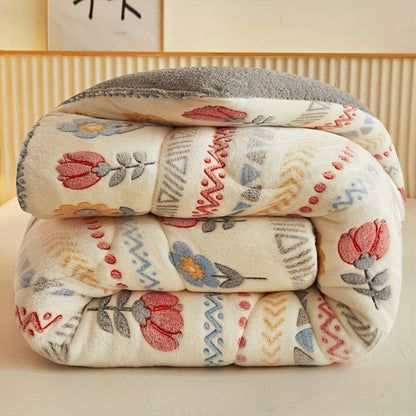 Bohemian Winter Comforter Thick Warm Velvet | Snowflake Floral Geometric Pattern Bedspread for Twin Full Queen