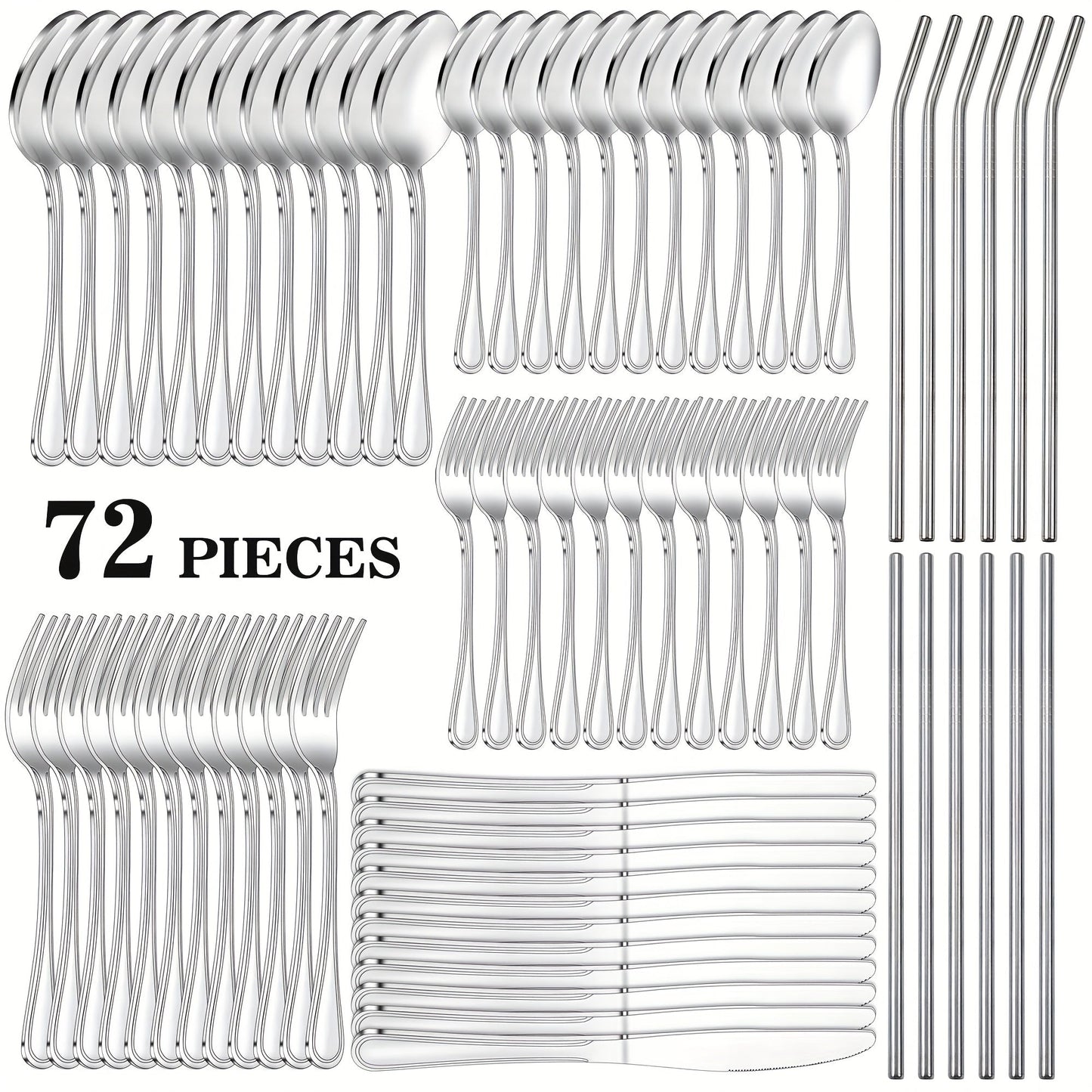 Stainless Steel Flatware Sets in 20–72 Piece Silver, Black or Gold Configurations with Exact Checkout Options