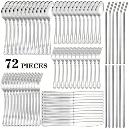 Stainless Steel Flatware Sets in 20–72 Piece Silver, Black or Gold Configurations with Exact Checkout Options