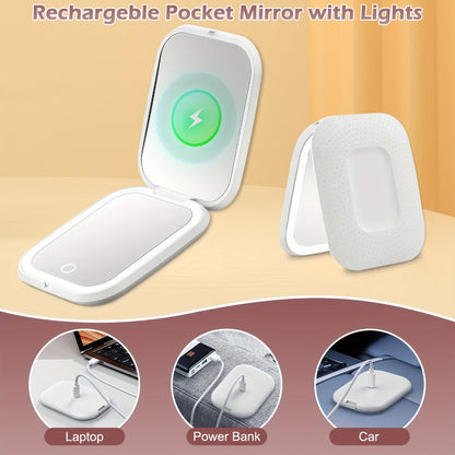 10X LED Lighted Compact Mirror USB Rechargeable 1X 10X Magnification Dimmable 3-Color Touch Screen – Double Sided Portable Travel Pocket