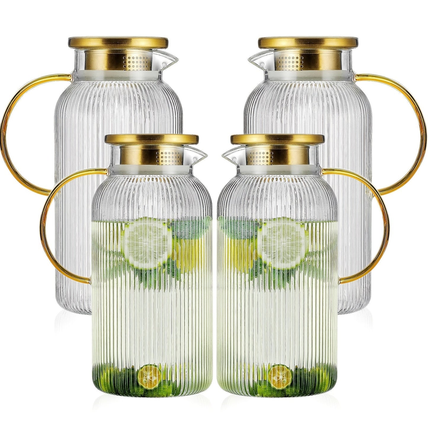 Ribbed 68-Ounce Glass Pitcher Set in Two- or Four-Pitcher Packs or Two Pitchers with Two Cups