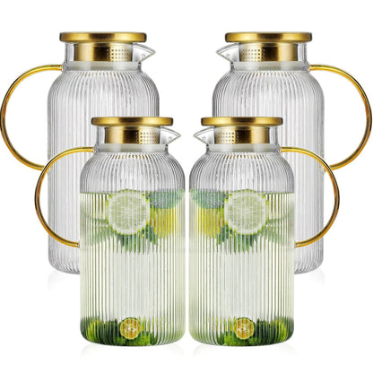 Ribbed 68-Ounce Glass Pitcher Set in Two- or Four-Pitcher Packs or Two Pitchers with Two Cups