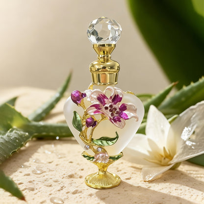 Refillable Perfume Bottle 10ml Vintage Glass Travel Atomizer Essential Oil Dispenser Portable Mini Spray Bottle Enamel Peach Heart Design