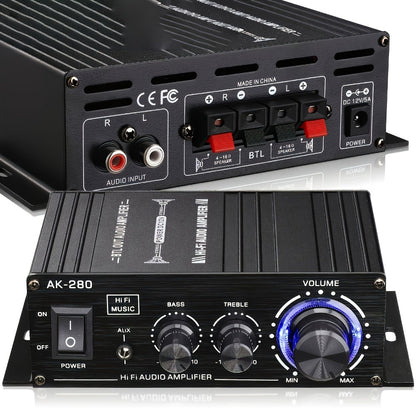 600W Mini HiFi Stereo Power Amplifier, Dual-Channel Class AB Compact Audio Amp, 2.0 Channel, RCA & AUX Input