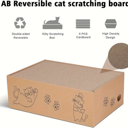 Cat Scratching Board & Bed Combo – 5-Layer Large Corrugated Cardboard Scratcher with Premium Texture, Replaceable Design for Indoor Cats