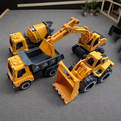 4-Piece STEM Construction Toy Vehicle Set for Toddlers, Shatterproof Excavator Mixer Dump Truck Bulldozer