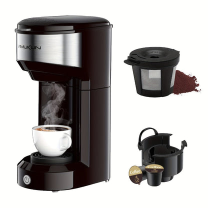 Single-Serve Coffee Maker for Pods or Grounds with 6-14oz Reservoir Range, 120V Label and Four Colors