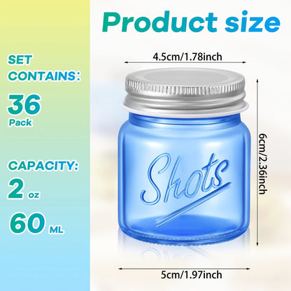 Mason Jar Shot Glasses 36 Pcs with Lids – 2 Oz Dishwasher Safe Mini Shooter Glasses – Perfect for Wedding Party Favors, Home Bar, Desserts