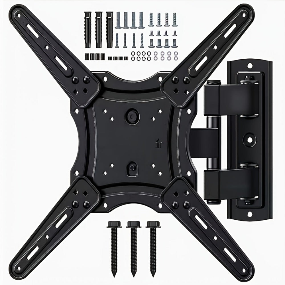 Black Single-Arm TV Wall Mount with Swivel, Screen-Plate Rotation and Articulating Extension