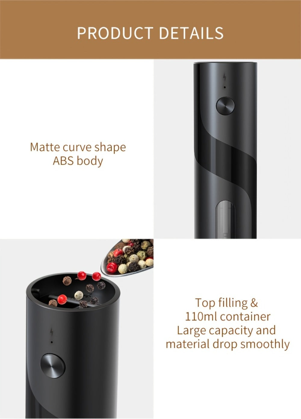 Electric Salt and Pepper Grinder Set, Rechargeable Mills with LED Light, Adjustable Coarseness & 3.72oz for Home Kitchen