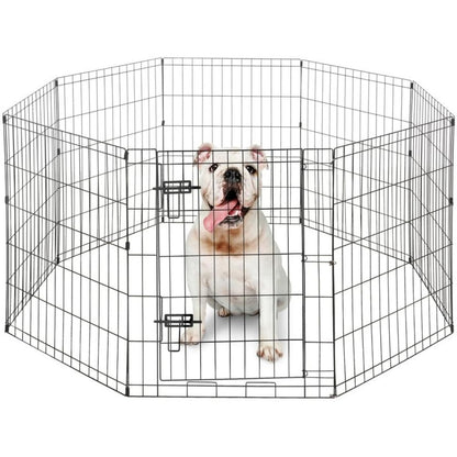 Dog Playpen 8 Panel Foldable Metal Pet Fence with Gate | Heavy-Duty Indoor Outdoor Exercise Pen for Small Dogs & Animals | Portable Kennel