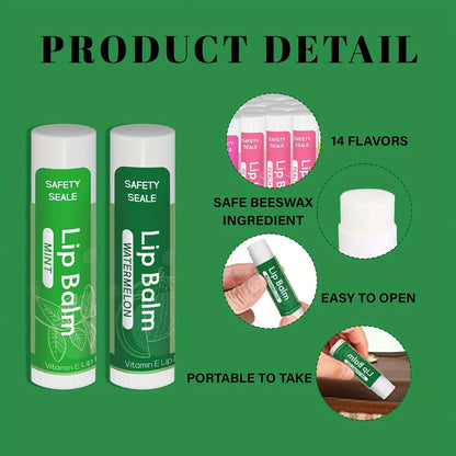 Lip Balm 84-Piece Bulk Set with 14 Flavors, 4.2g Twist-Up Tubes and Color-Coded Box Packaging