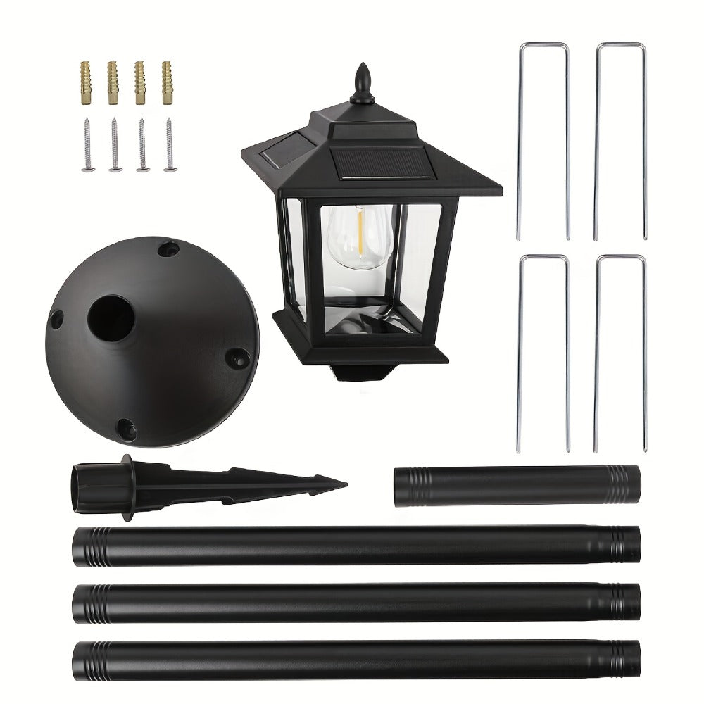 Solar Garden Light HOODINK Black Lamp Post 2-Pack with Solar Panel, Automatic Light Sensor and Freestanding Pole Installation