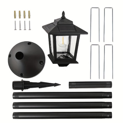 Solar Garden Light HOODINK Black Lamp Post 2-Pack with Solar Panel, Automatic Light Sensor and Freestanding Pole Installation