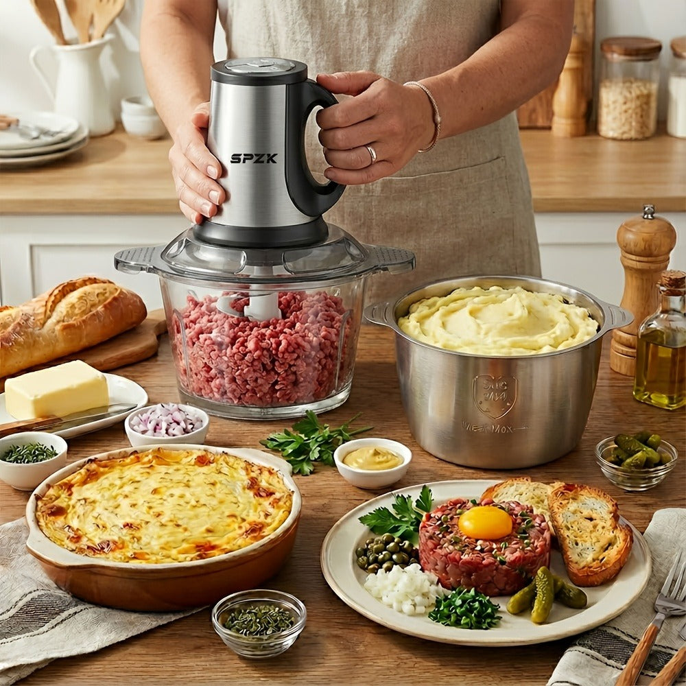 Electric Food Chopper with 2 Bowls & 2 Blades, Multi-Function Food Processor, Meat Grinder & Vegetable Chopper for Meats