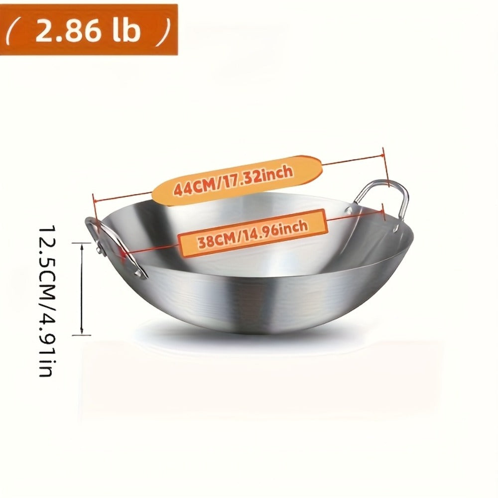 Stainless Steel Wok & Frying Pan, Non-Stick Cooking Surface, Handle, Compatible with Gas, Induction & Electric Stovetops