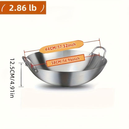 Stainless Steel Wok & Frying Pan, Non-Stick Cooking Surface, Handle, Compatible with Gas, Induction & Electric Stovetops