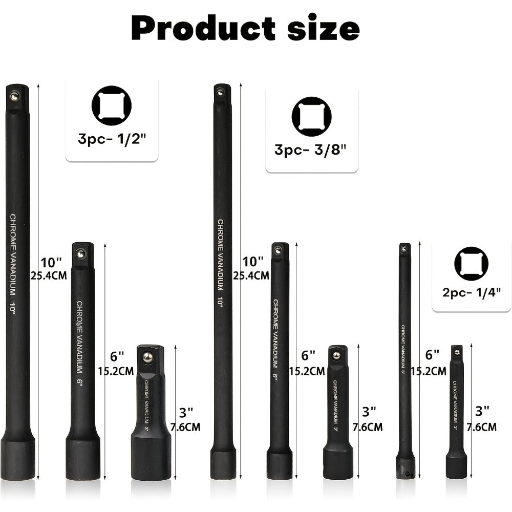 Socket Drive Accessory Kit 18-Piece – Socket Adapters, Extension Bars, Universal Joints & Impact Couplers Chrome-Moly Steel Professional