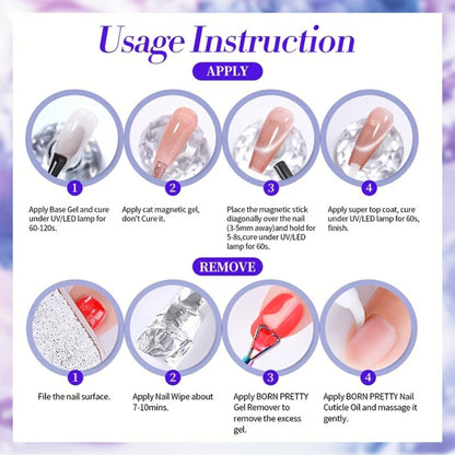 Cat Eye Magnetic Gel Nail Polish 10ml – Blueberry Glitter Purple Blue Glass Bead Sparkling Effect, UV LED Semi-Permanent Gel Varnish