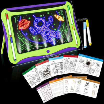 LED Light Up Drawing Board for Kids, 9 Double-Sided Tracing Cards 6 Markers Glow Doodle Travel Art Toy for Girls Boys Ages 3-8