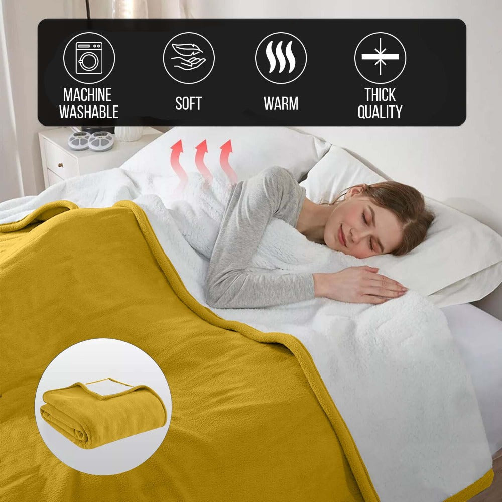 480GSM Sherpa Fleece Blanket, Double-Sided Heavy Throw for Couch, Bed & Travel, Reversible All Season