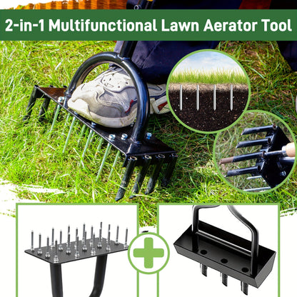 Dual-Plate 38-Inch Manual Lawn Aerator with 16-Spike Plate, 8-Hollow-Corer Plate and T-Handle