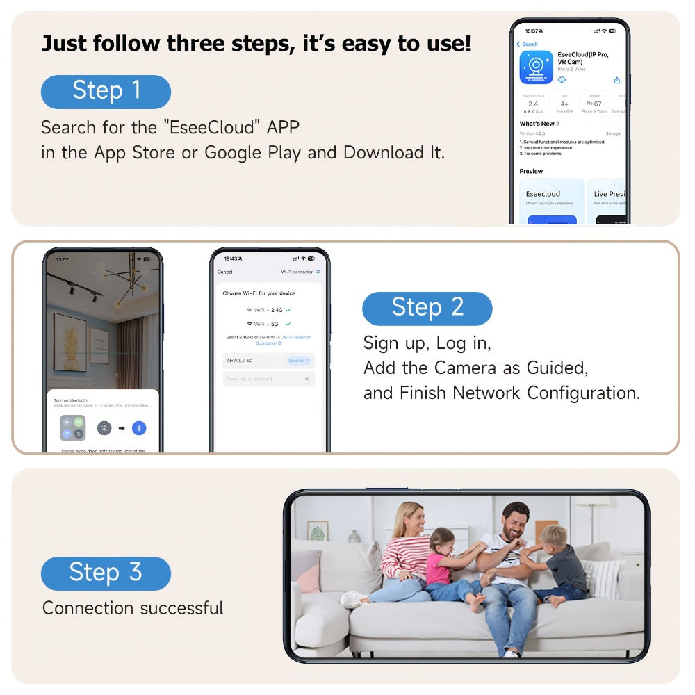 Indoor Security Camera 4-Pack with Dual-Band WiFi, Color Night Vision, Two-Way Audio and Multiple Storage Options