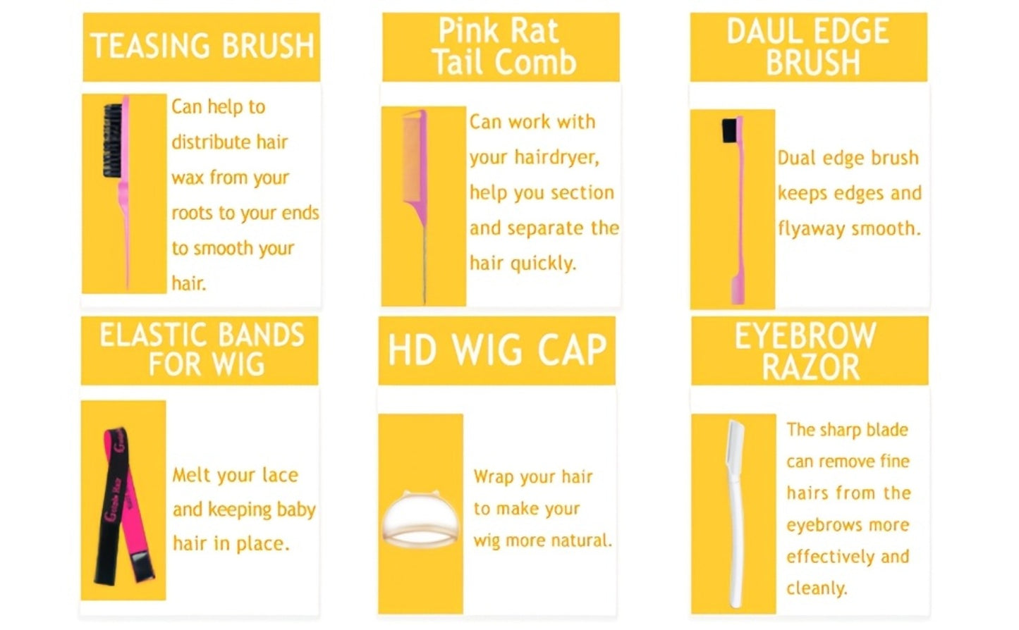 Lace Wig Installation Kit, 10-Piece Set with Melting Spray, Liquid Bottles, Bands, Caps, Combs and Brushes