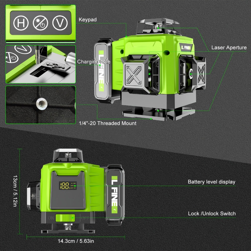 Laser Level 16 Line 4D Green Self-Leveling with Tripod 360 Degree Rotary Cross Line High for Entryways, Bedrooms and Living Spaces