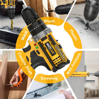 20V Cordless Drill Set Impact Power Drill 3/8 Inch Keyless Chuck 18+3 Clutch 45Nm Max Torque for Entryways, Bedrooms and Living Spaces