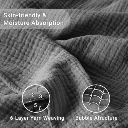 Muslin Blanket 100% Cotton 6-Layer, Breathable Gauze Throw for Couch & Bed, All Season, 13 Colors