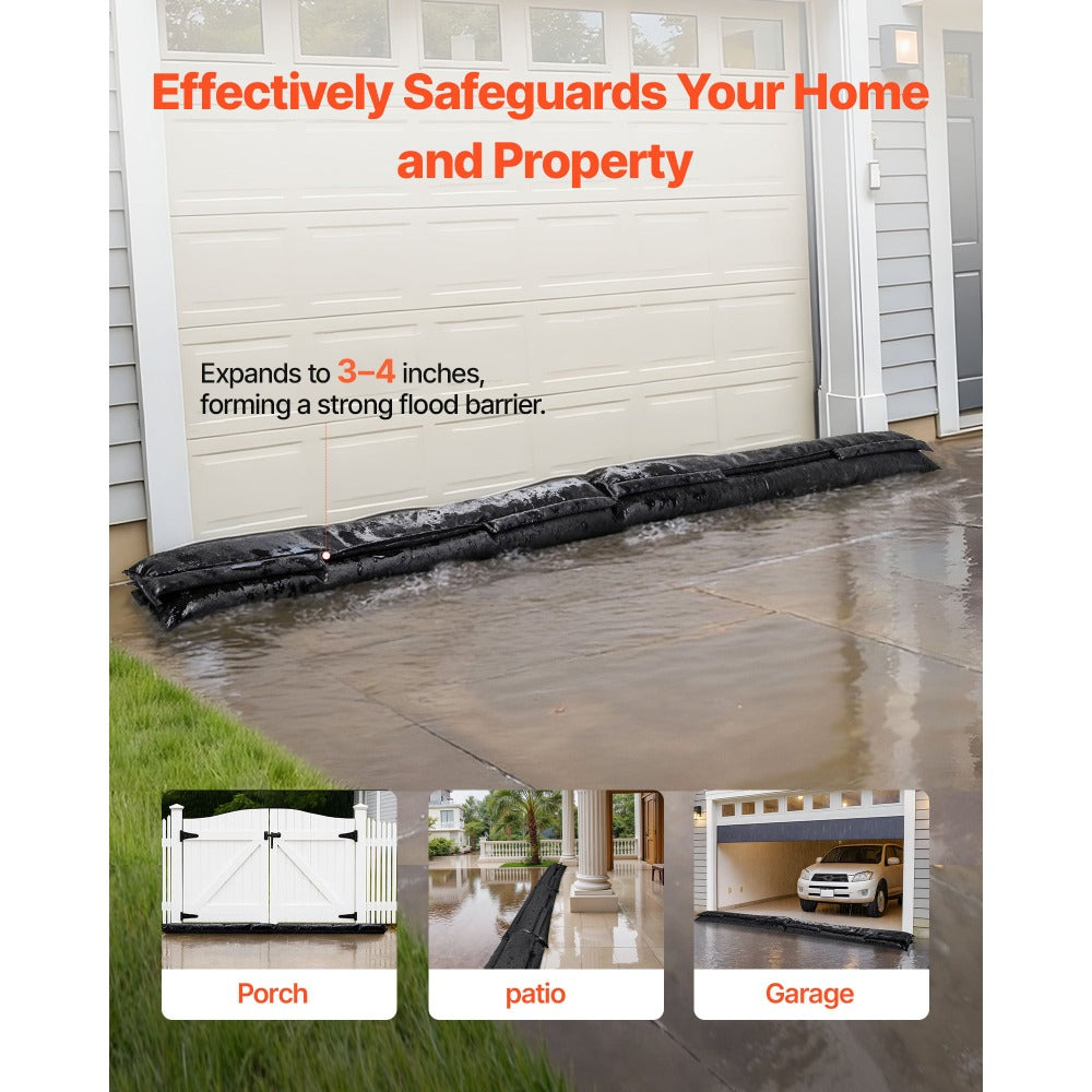 Flood Barrier Bags 4 Pack, Water Activated Sandless Sandbags, Reusable Flood Protection for Home