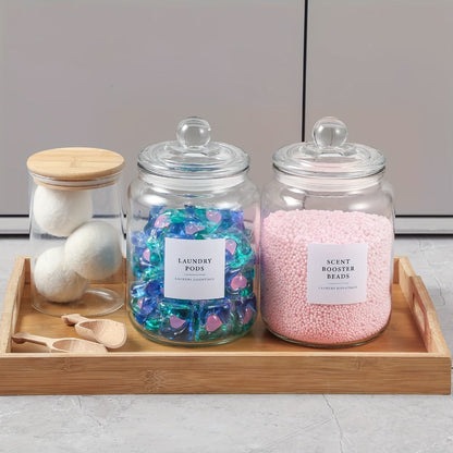 Airtight Glass Jars with Lids Labels and Spoons Half Gallon Storage Canisters for Laundry Detergent Pods Scent Booster Beads Kitchen Pantry