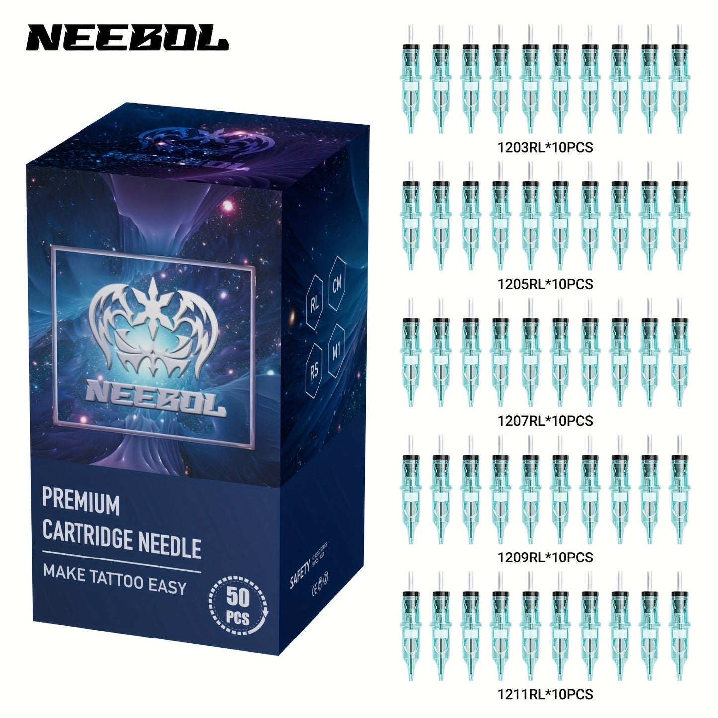 Tattoo Cartridge Needles Disposable 20/50pcs - Standard Round Liner RL & Round Magnum RM Mixed Sizes