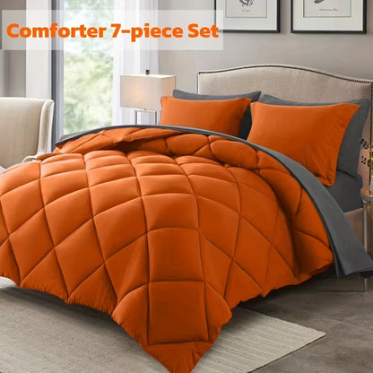 Comforter Set 7-Piece Bed in a Bag Queen King Full Soft Microfiber Down Alternative Comforter Fitted Sheet Flat Sheet Pillow Shams