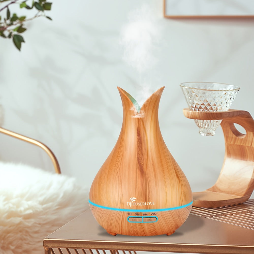 400ml Aroma Diffuser with Continuous or Intermittent Mist, Seven-Color Light, Three Timers, Remote and Eight Oils