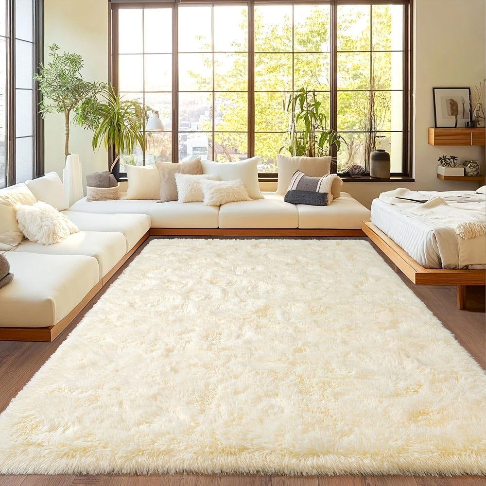 Area Rug Fluffy Faux-Fur Shag in Solid, Tie-Dye and Ombre Colors with Six available Room Sizes