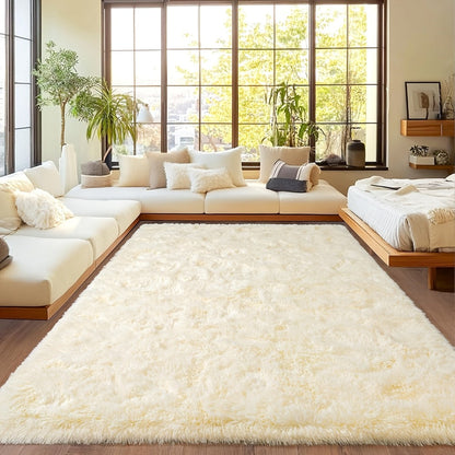 Area Rug Fluffy Faux-Fur Shag in Solid, Tie-Dye and Ombre Colors with Six available Room Sizes
