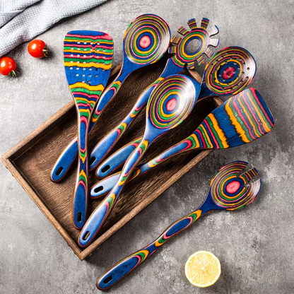 Pakkawood Kitchen Utensil Set 7 PCS, for Home Cooking, Dining and Outdoor Meals, with the Listed Configuration