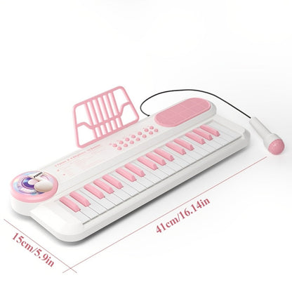 Kids Electronic Keyboard Piano Toy 37-Key White, Multi-Function Beginner Musical Instrument with Microphone