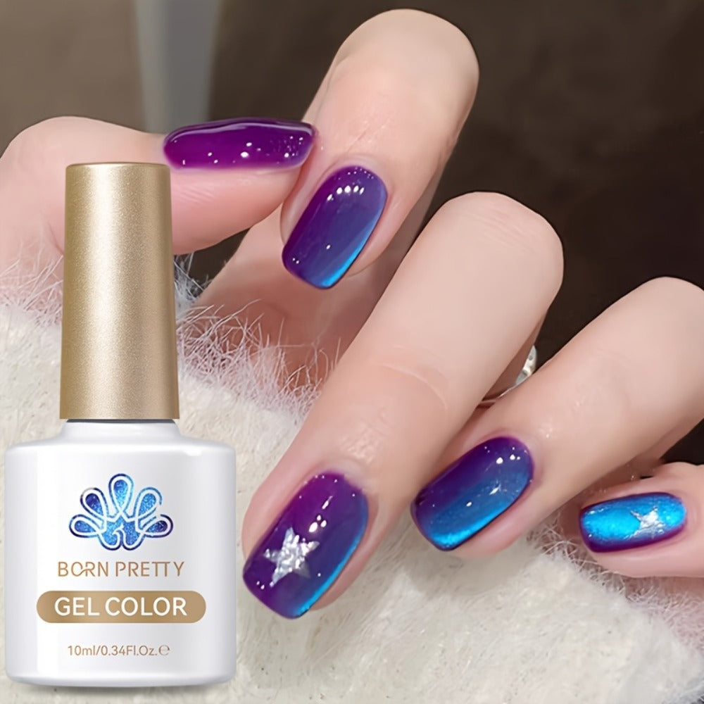 Cat Eye Magnetic Gel Nail Polish 10ml – Blueberry Glitter Purple Blue Glass Bead Sparkling Effect, UV LED Semi-Permanent Gel Varnish