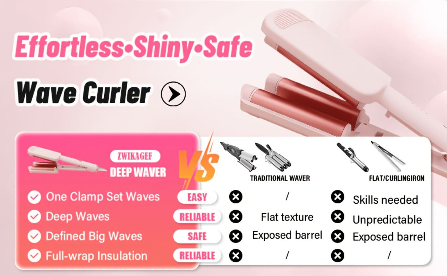 Hair Curling Iron 1.25 Inch - Beach Wave Curling Wand with Dual Voltage, Deep Wave Barrel, Anti-Frizz Ceramic Coating